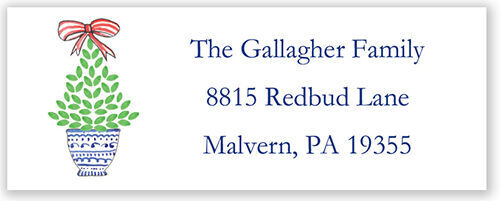 Red Bow Topiary Return Address Labels